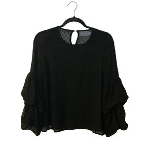 Hudson Gray Blouse Small S Peasant Swiss Dot Balloon Sleeve Top